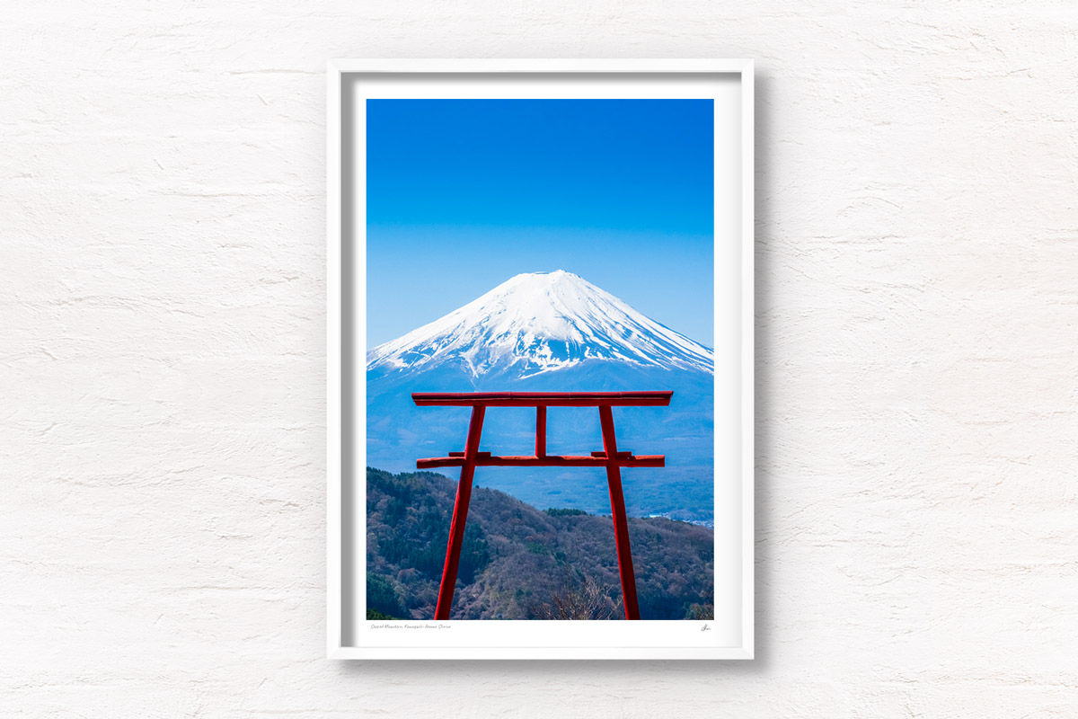 Tenku no Torii Kawaguchiko (Torii gate in the sky) with Mt Fuji views. Framed art photography, wall art prints by Allan Chan.