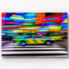 Tokyo Taxi Long Exposure night neon lights streaking in Shinjuku with the iconic striped green and yellow Tokyo Taxi. Framed art photography, wall art prints by Allan Chan.