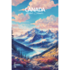 Canada Travel Poster. Mountains and glacial lake digitally illustrated wall art poster print by Allan Chan.