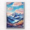 Canada Travel Poster. Mountains and glacial lake digitally illustrated wall art poster print by Allan Chan. Where photography, art and travel collide. Framed art photography, wall art prints by Gotthewanderingeye.