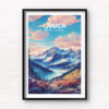 Canada Travel Poster. Mountains and glacial lake digitally illustrated wall art poster print by Allan Chan. Where photography, art and travel collide. Framed art photography, wall art prints by Gotthewanderingeye.