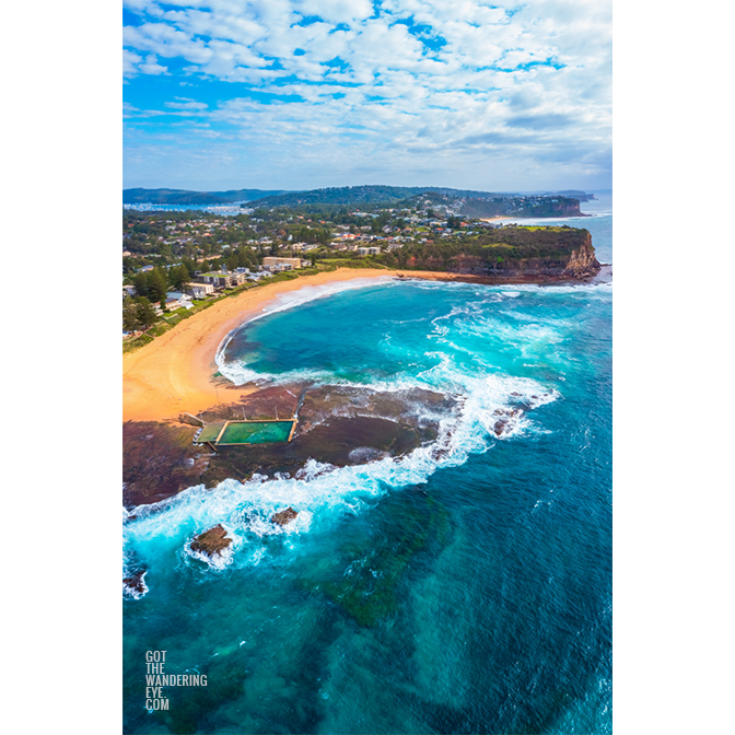 Aerial photography above Mona Vale Rockpool at Basin Beach.