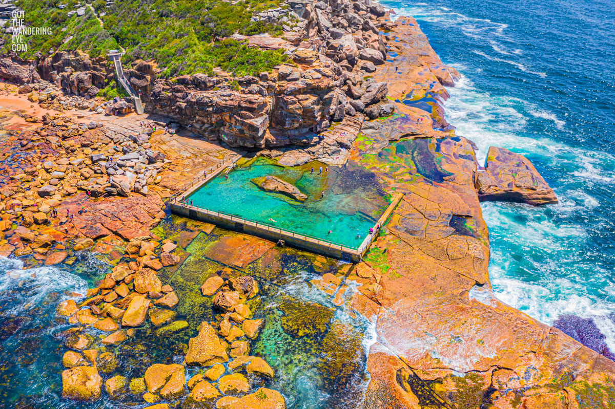 North Curl Curl Ocean Pool aerial view above the Northern Beaches best ocean rockpool.