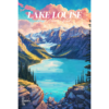 Lake Louise Travel Poster. Mountains and glacial lake digitally illustrated wall art poster print by Allan Chan.