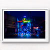 Osaka Shinsekai Cyberpunk City. Neon glowing street lights in the retro district in Osaka Japan. Framed art photography, wall art prints by Allan Chan.