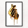 Golden Hand Emoji Love dripping in metallic gold paint. From the designer collection by Allan Chan. Framed wall art prints.