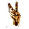 Golden Hand Emoji Peace dripping in metallic gold paint. From the designer collection by Allan Chan.