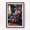 Animal Portraits in Clothes Flamingo in smoking room. Designer art by Gotthewanderingeye. Framed wall art prints by Allan Chan.