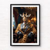 Animal Portraits in Clothes Giraffe in smoking room. Designer art by Gotthewanderingeye. Framed wall art prints by Allan Chan.
