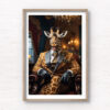 Animal Portraits in Clothes Giraffe in smoking room. Designer art by Gotthewanderingeye. Framed wall art prints by Allan Chan.