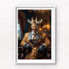 Animal Portraits in Clothes Giraffe in smoking room. Designer art by Gotthewanderingeye. Framed wall art prints by Allan Chan.
