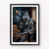 Animal Portraits in Clothes Zebra in smoking room. Designer art by Gotthewanderingeye. Framed wall art prints by Allan Chan.