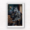 Animal Portraits in Clothes Zebra in smoking room. Designer art by Gotthewanderingeye. Framed wall art prints by Allan Chan.