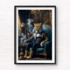 Animal Portraits in Clothes Leopard in smoking room. Designer art by Gotthewanderingeye. Framed wall art prints by Allan Chan.