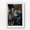 Animal Portraits in Clothes Leopard in smoking room. Designer art by Gotthewanderingeye. Framed wall art prints by Allan Chan.